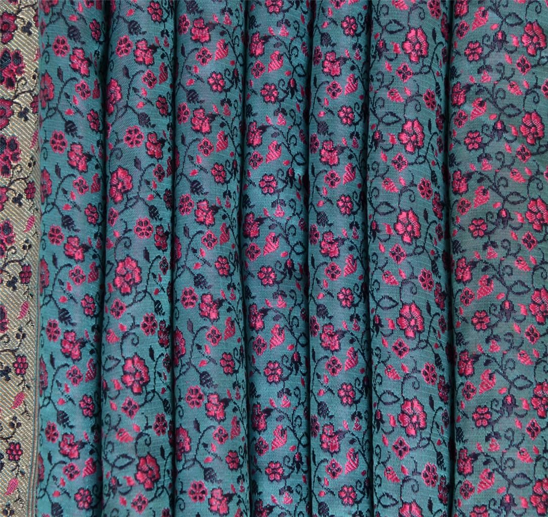 Vintage Sari Thread Work Fabric Art Silk Heavy Quilt Craft Saree Blue