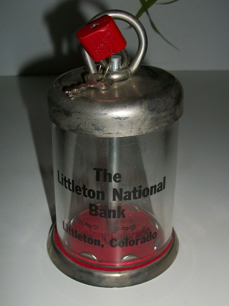 Vintage Littleton National Bank Littleton Colorado Glass Bank w Lock
