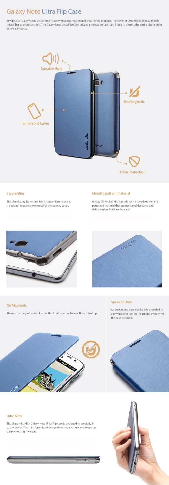 SPIGEN SGP Samsung Galaxy Note Case Ultra Flip Series Metalic Blue