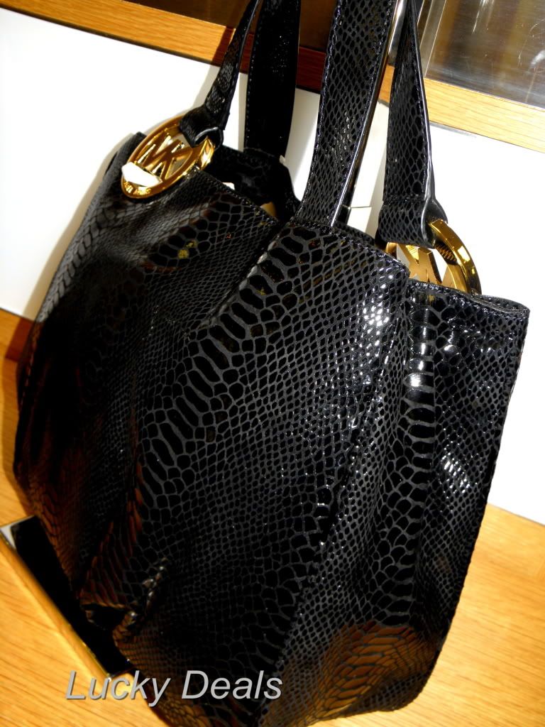 Michael Kors Fulton E w Tote Handbag Bag Python Black