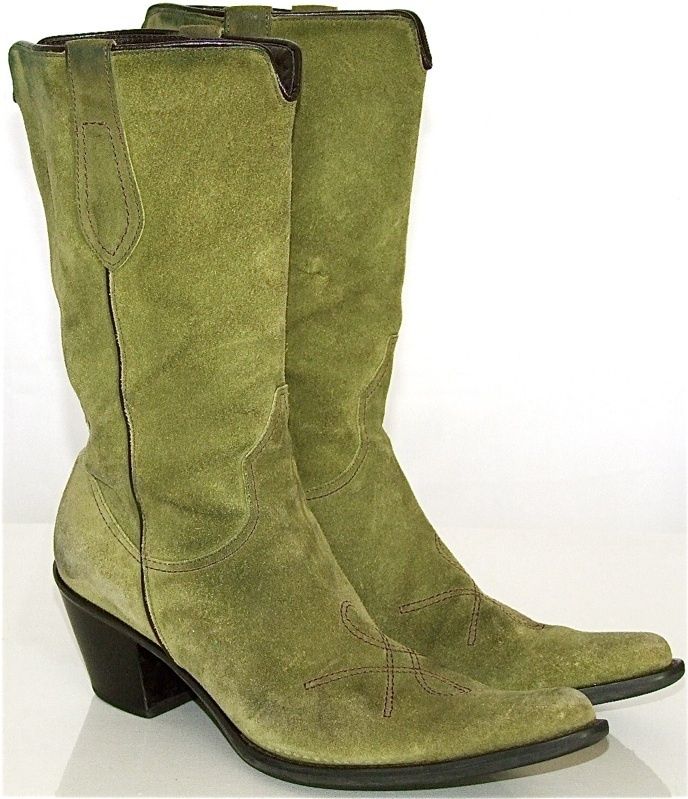 Franco Sarto Green Suede Leather Calf Cowboy Boots 6 5