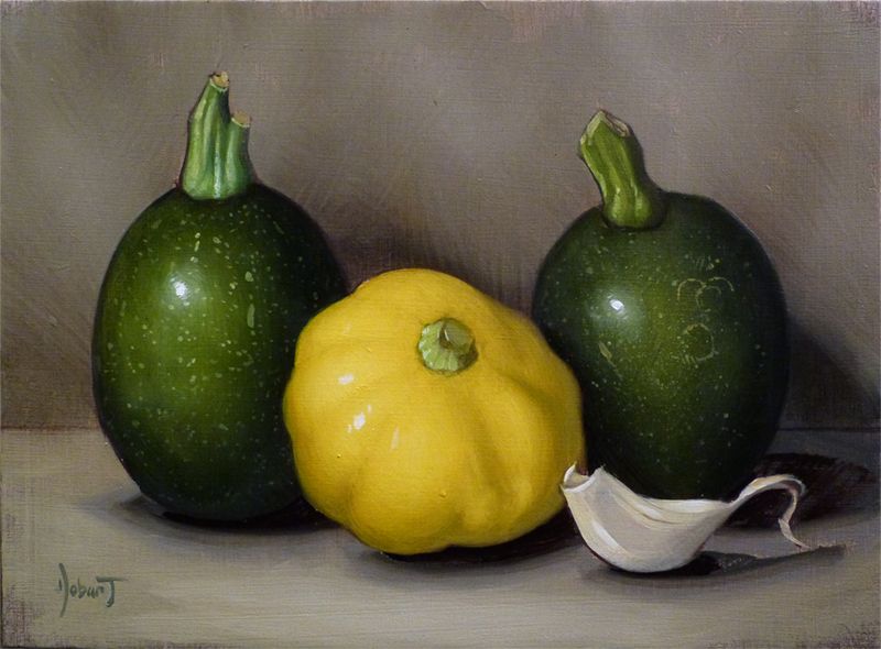   Fine Art Oil Painting Still Life 8 Ball Squash Garlic Clinton Hobart