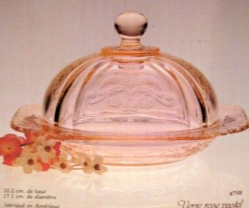 Indiana Glass Pink Madrid Covered Butter Dish Cheese Plate