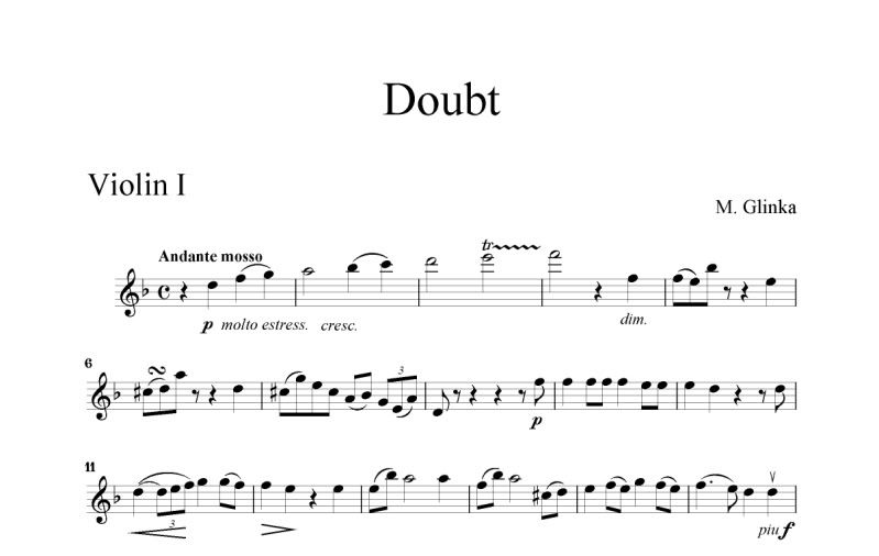 Glinka Doubt String Trio Violin Viola Cello Arrangement Sheet
