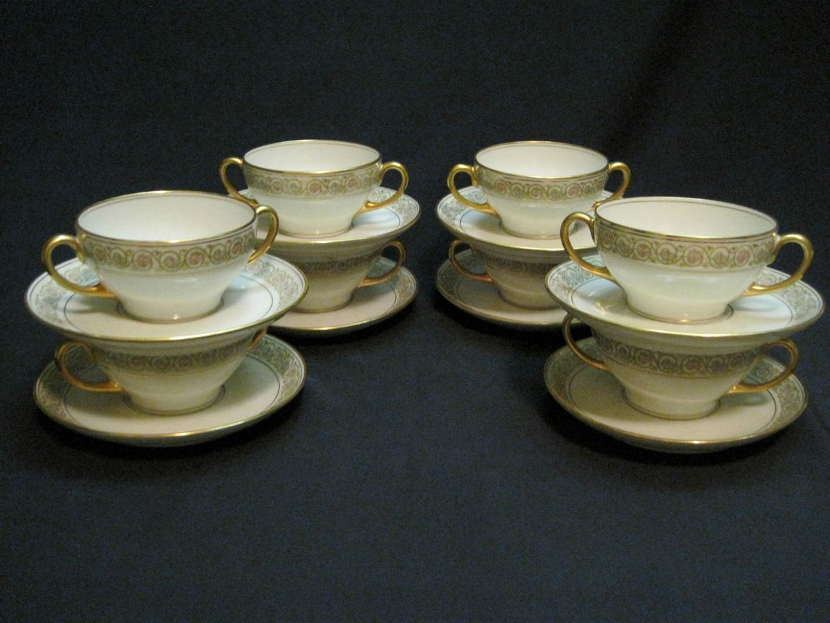 Eight Sets of Bawo & Dotter Limoges Porcelain France Bullion Cups