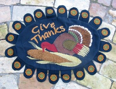 Thanksgiving Fall Felt Table Mat Runner Turkey Hooked Penny Rug