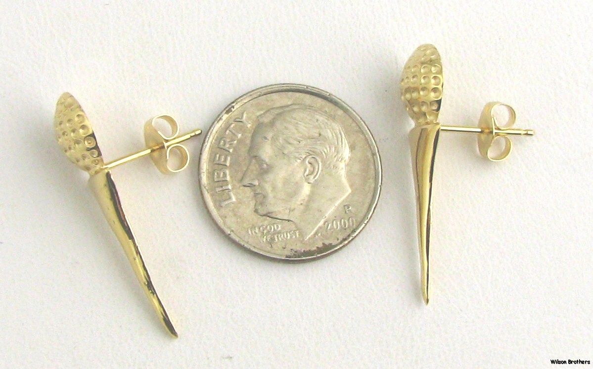 Golf Ball & Tee Earrings   Solid 14k Yellow Gold Pierced Sports Themed