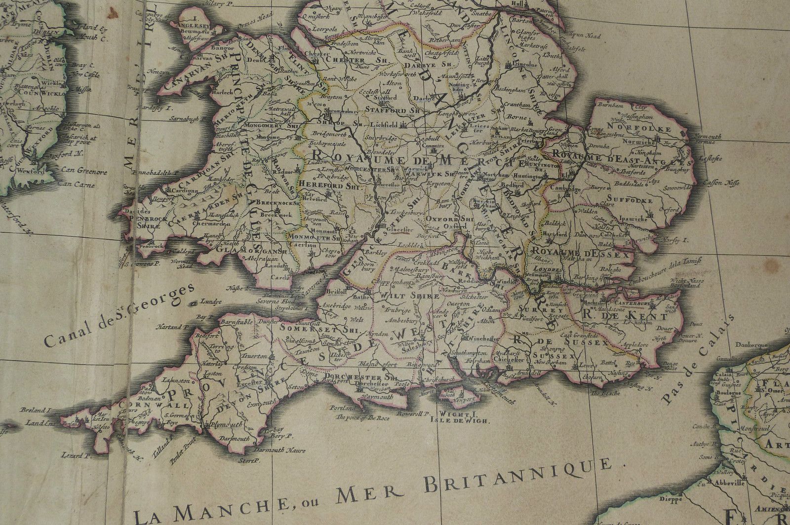 United Kingdom Ireland 1692 Jaillot Very Large Antique Engraved Chart
