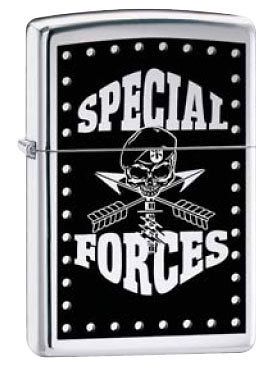 Army Special Forces Death Skull Emblem Military Chrome Zippo Lighter
