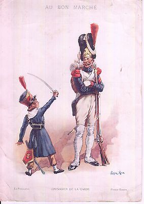 1900 Au Bon Marche Victorian Card Roger ROUX signed Military Uniform
