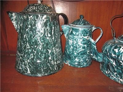Graniteware Chrysolite Green Coffee Pot Enamelware Antique
