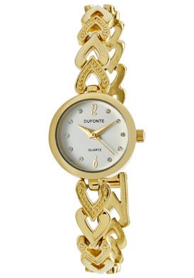 Dufonte Watch 73067YLWH Womens White Crystal White Dial Gold Tone