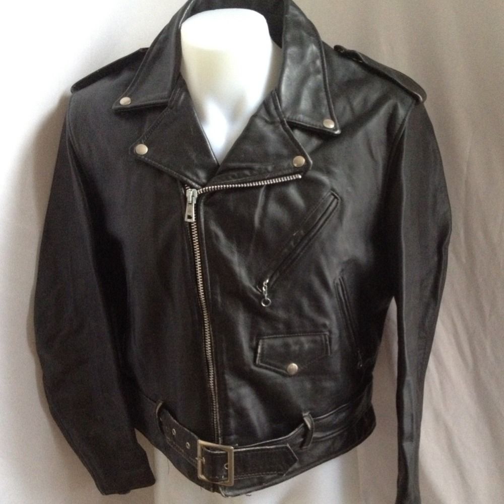 Vintage Harlin Black Shearling Leather Motorcycle Biker Jacket Sz 44