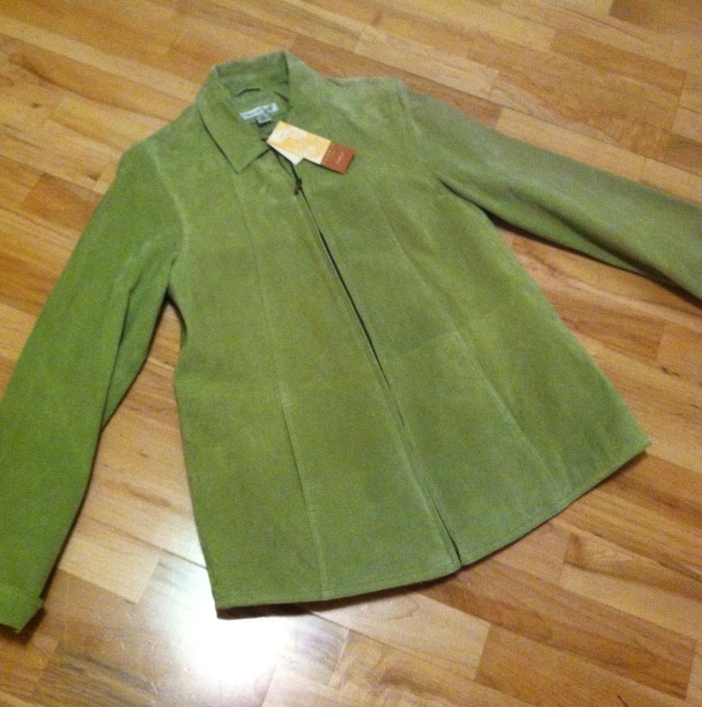 Coldwater Creek Green Suede Jacket Size 6 8 small New With Tags Zips