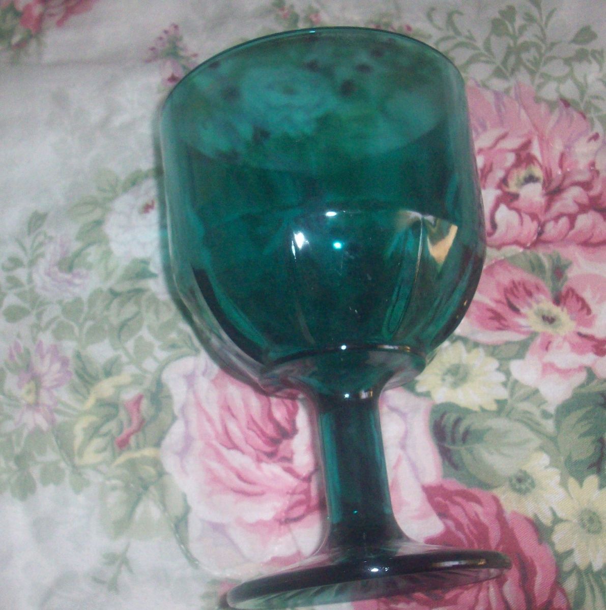 Vintage Blue Teal Glass Pedestal Goblet Optic 8 Panel 6 1 8 Tall
