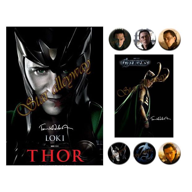 Tom Hiddleston Posters Big A4 6 Badges Gift Pack Thor Loki Anengers