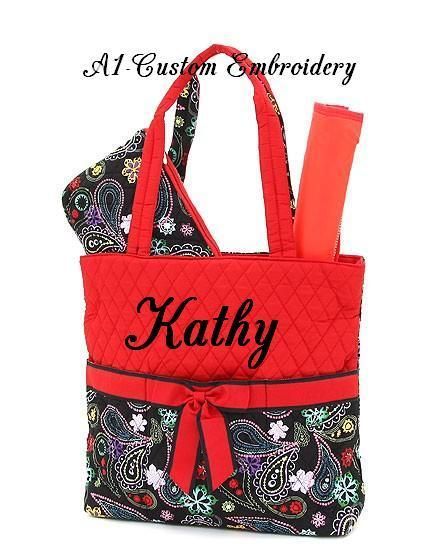 Personalized 3pc Diaper Bag Quilted Black Red Multi Colors Great Price