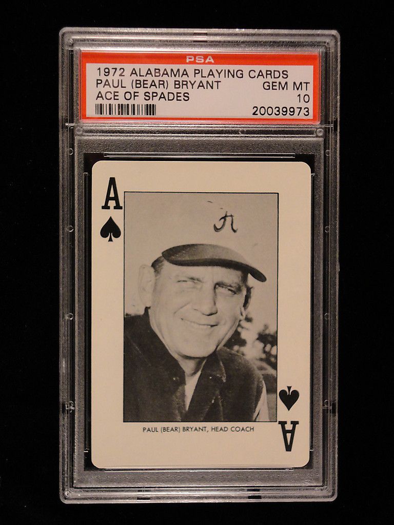 1972 Alabama Playing Cards Paul Bear Bryant Ace PSA 10 Gem Mint 4824