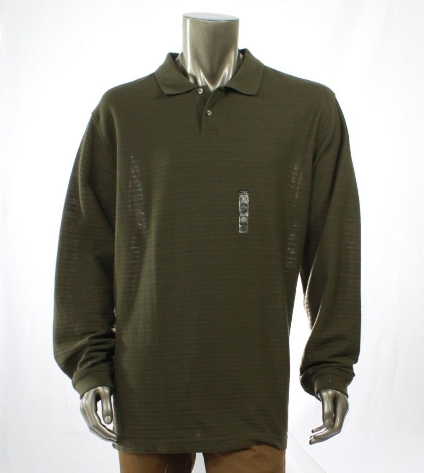 VAN HEUSEN NEW Green Mens Casual Shirt Jacquard Striped Polo Top Size