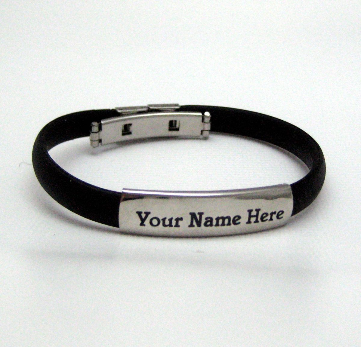 Personalized Stainless Steel Rubber ID Bracelet Black