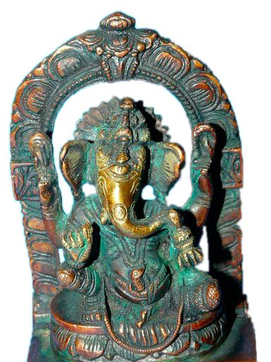 Hindu God Ganesha Indian Brass Statue on Throne 5 Inch.