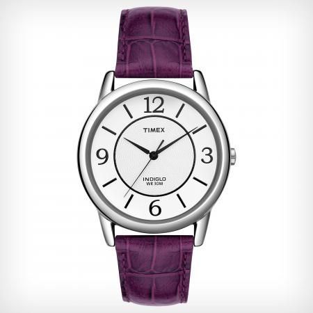 Timex Ladies Uptown Chic Purple Leather Watch Indiglo T2N690