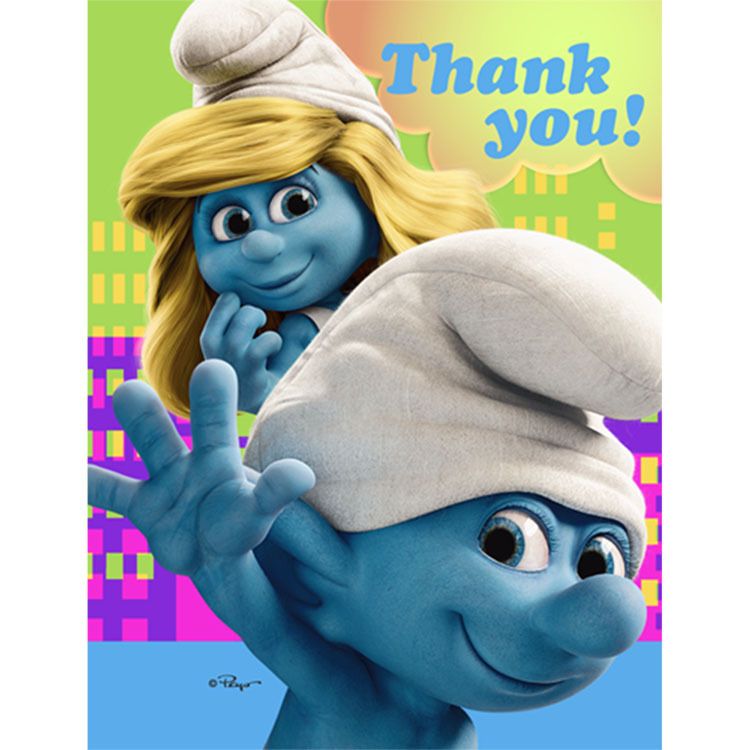 Smurfs Thank You Notes Birthday Party Supplies New