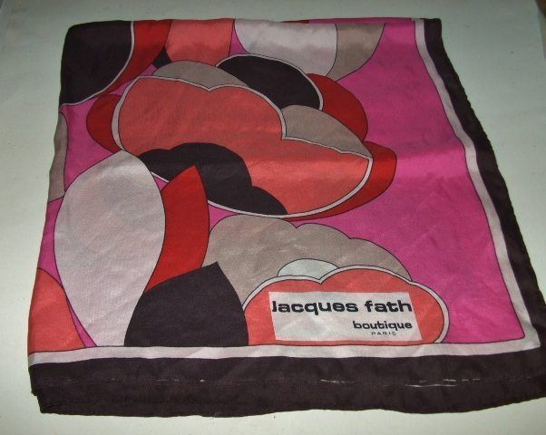 VTG JACQUES FATH Signed French Silk Scarf Abstract Print 30 x30 France