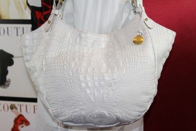 BRAHMIN MELBOURNE COLLECTION JACQUELINE WHITE CROCO  EMBOSSED TOTE