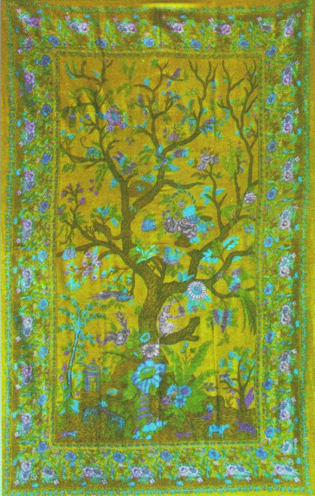 Persian Intrguing Rich Green Twin Tree of Life Tapestry Throw