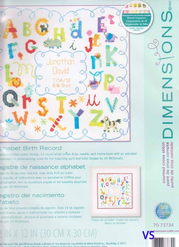 Dimensions Counted Cross Stitch Kit 12 x 12 Birth Record Alphabet