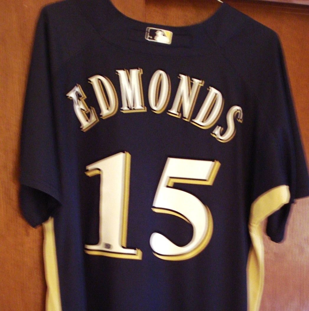 Jim Edmonds Game Use Brewers 15 BP with MLB COA Cardinals Angels Reds