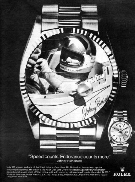 1978 Rolex Watch Johnny Rutherford Indy 500 Winner Ad  