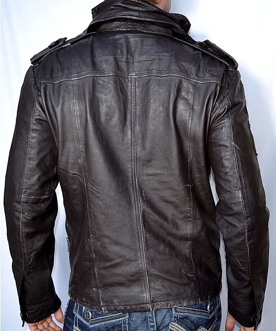 SUPERDRY Brad Men's Leather Motorcycle Jacket Beckham Biker Cut New Brown  