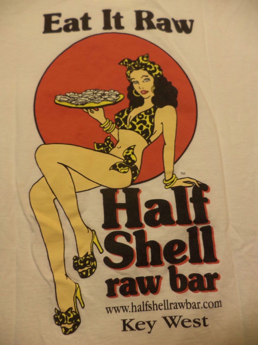 KEY WEST RAW BAR POCKET t shirt L florida oysters sushi EAT IT RAW