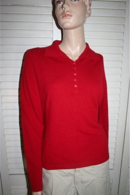 Kinross Red Collared 100 Cashmere Sweater Large L