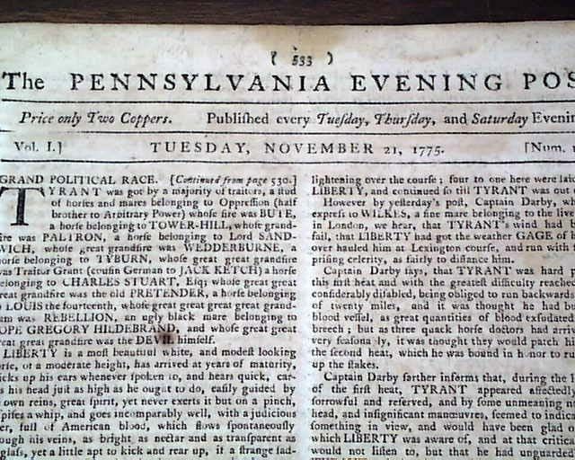 . PA Newspaper BATTLE OF BUNKER HILL Revolutionary War Charlestown MA