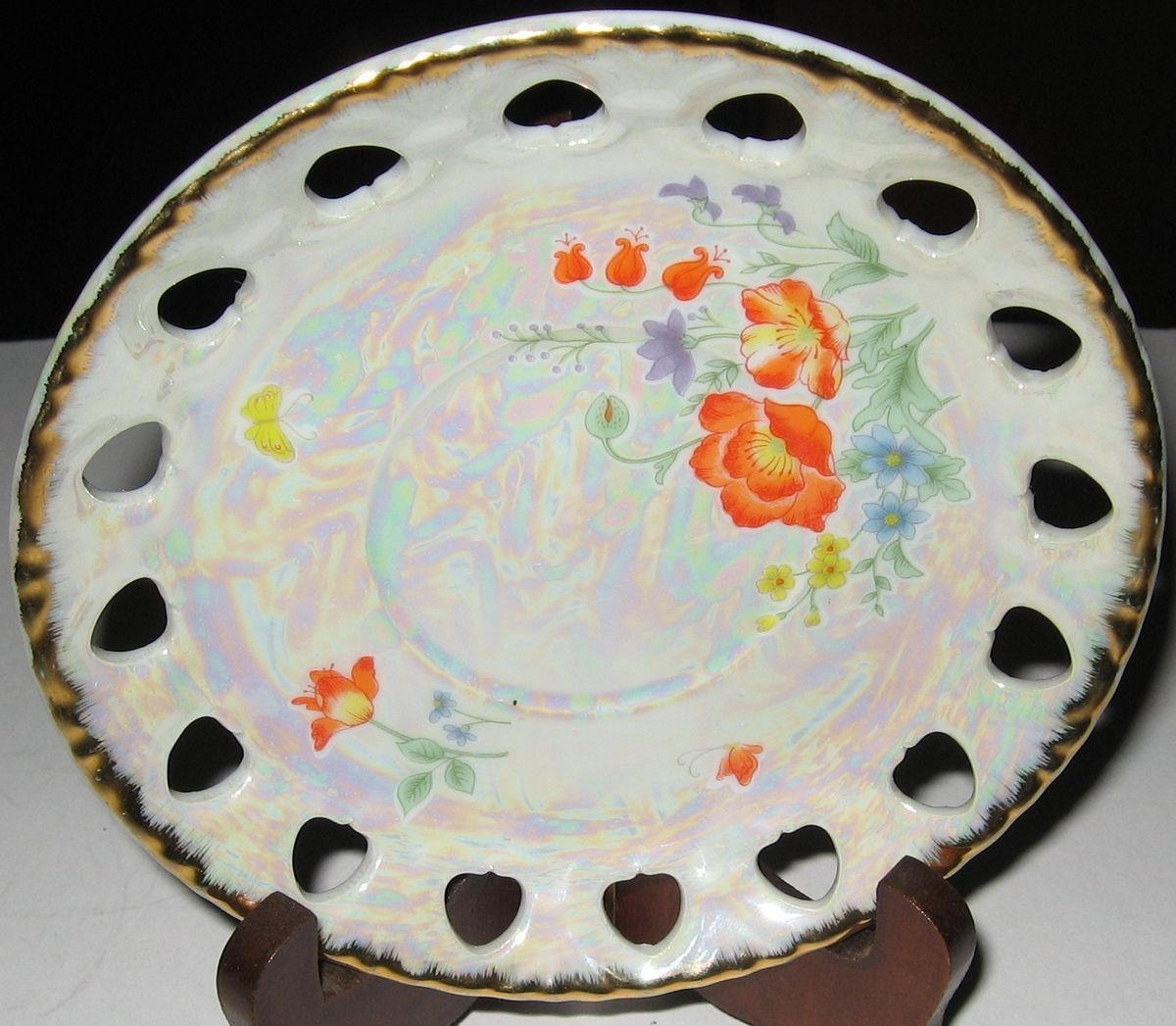 KUDO TOKI Fancy China Iridescent Saucer Vintage? Lusterware? Flowers