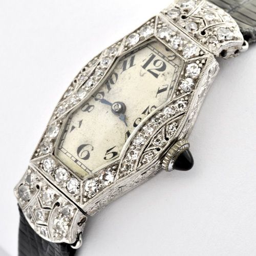 Art Deco Plat Diamond Ladies Antique Watch by Benrus Watch Co Swiss