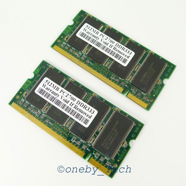 2x512MB PC2700 DDR333 200pin DDR1 SODIMM Laptop Memory Upgrade