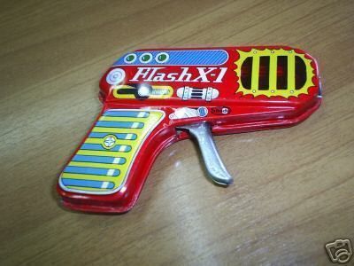 Vintage Shudo Tin Latta Space Toy Sparkling Gun Japan