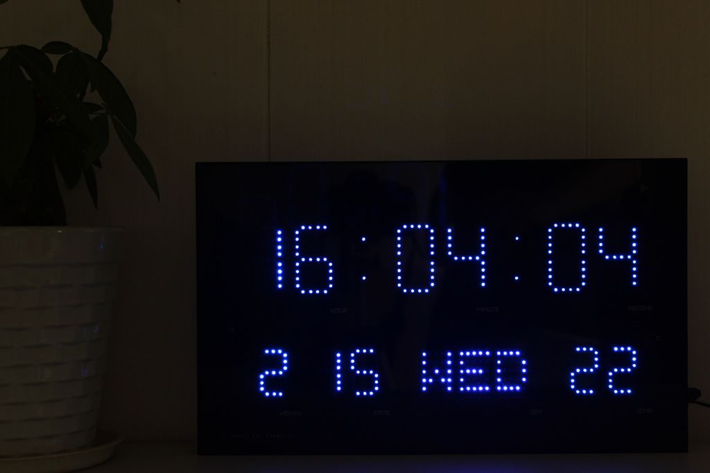 Big Digital Red Blue LED Wall Clock Calendar Temperature Light Sensor