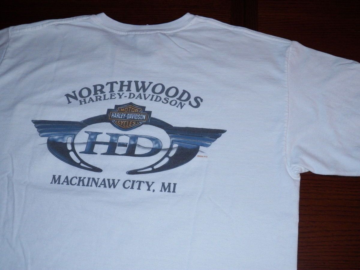 Northwoods Harley Davidson T Shirt White L Large Mackinaw City