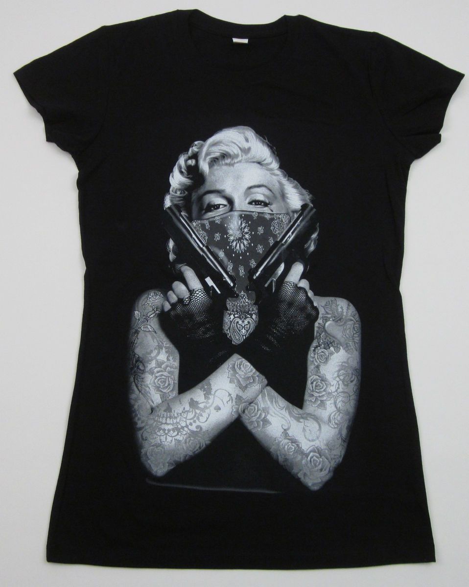 Marilyn Monroe T Shirt Tattoo Bandit Tee Guns Bandana Womens Juniors s