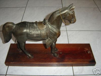Old Vintage Cast Metal Horse Figurine Mounted 11 5 x 10