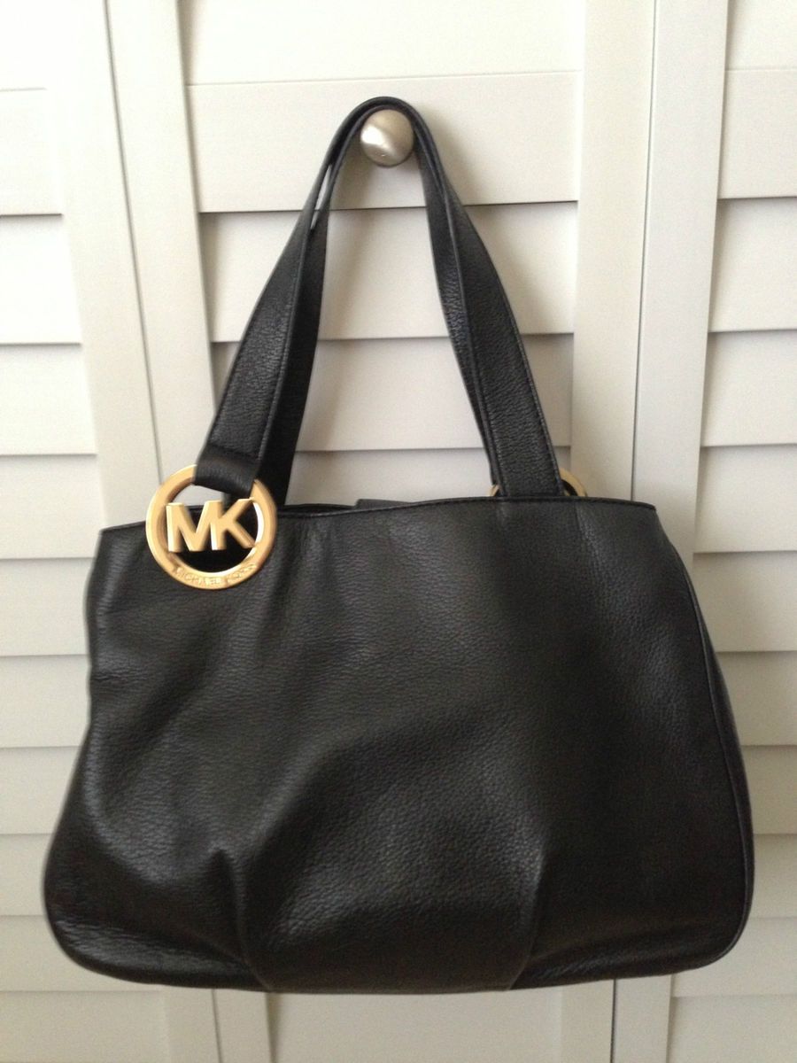 Genuine Michael Kors Black Leather Fulton E w Large Tote Handbag