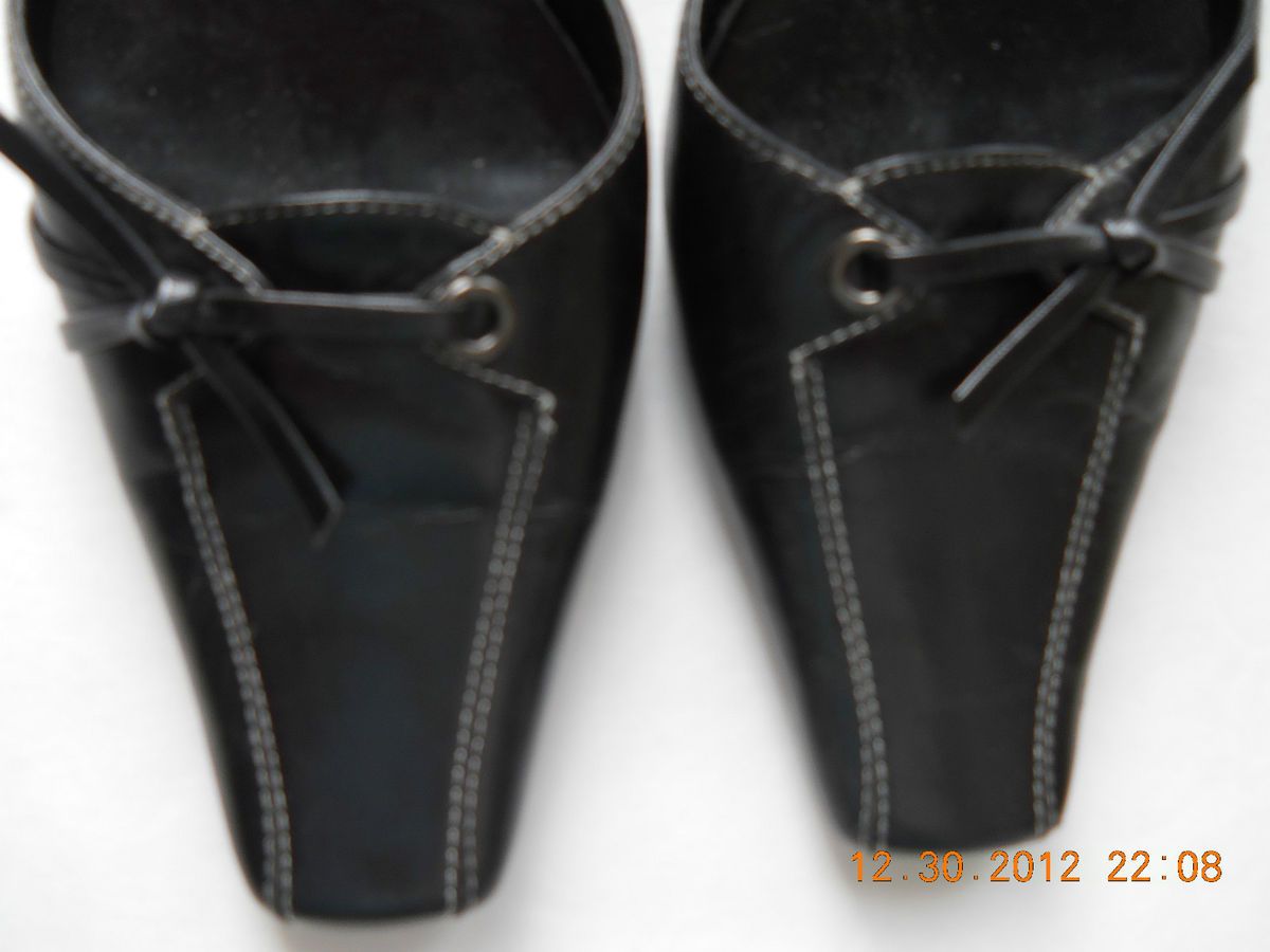 Michael Shannon Black Kitten Heel Slip on Womens Shoes Leather Sz 7 5