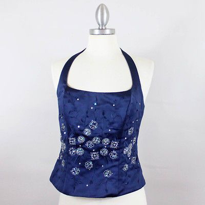 Alfred Angelo Sapphire Blue Embellished Halter Top Bridesmaid