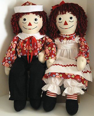 36 Life Size Raggedy Ann and Andy Dolls   Candy Hearts Fabric Cute