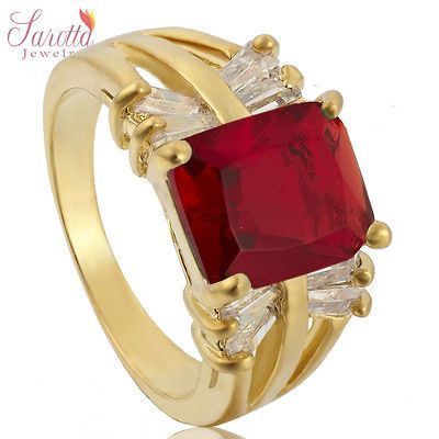 Anniversary Gift Ruby Garnet White Gold GP Ring Lady Fashion Jewelry